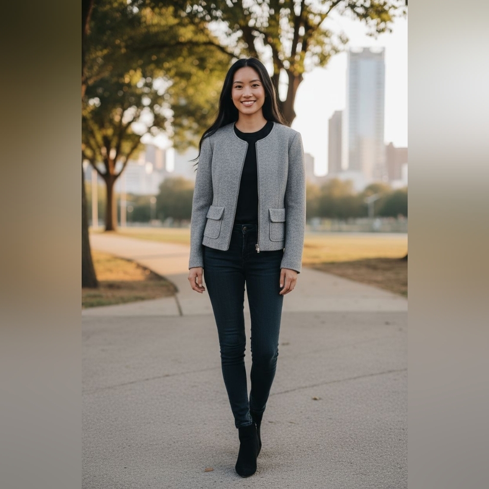 Ann Taylor sz small gray blazer zip front jacket - Picture 1 of 5